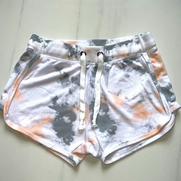 Vintage Havana Pants - Gray and Peach Vintage Havana Tie Dye Shorts with Drawstring Waist Size S